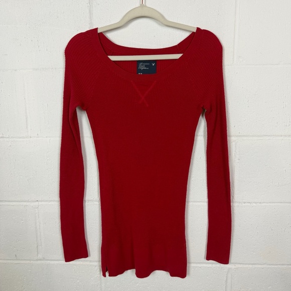 Tops - American Eagle Waffle Thermal Top Red Y2K 2010 Bella Swan Elena Gilbert M‎